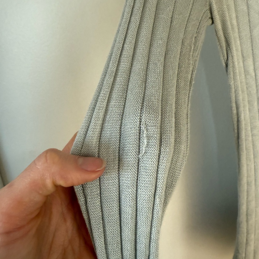 Blue/Gray Ribbed Button-Up Knit Top - Picture 3 of 3